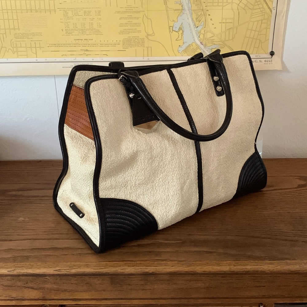 Rebecca Minkoff Cream and Black Tote with Tan Accent